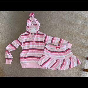 NWT. Gymboree Fleece Striped Pullover Shirt and Matching Skirt. Size 8.